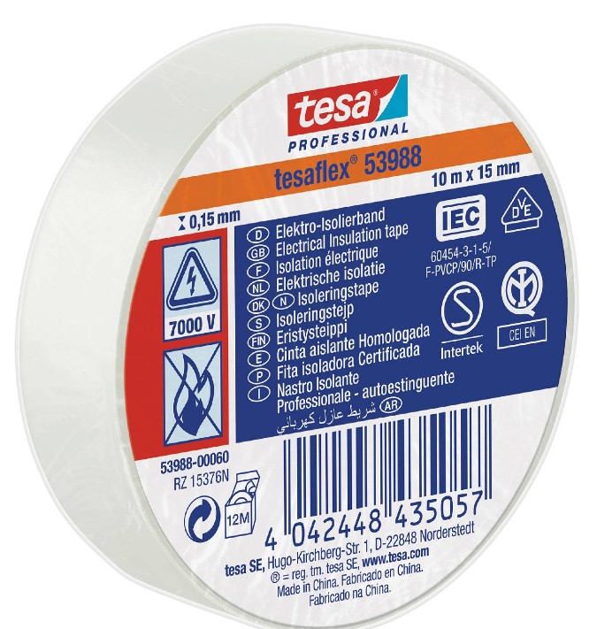 ISOLERINGSTAPE / ELTAPE 53988 HVIT 15MMX10M - TESA