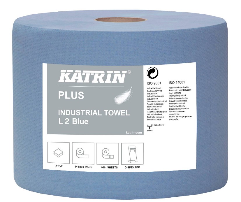 TØRKEPAPIR PLUS L2 BLÅ KATRIN 2-LAGS 26CM 3,2KG