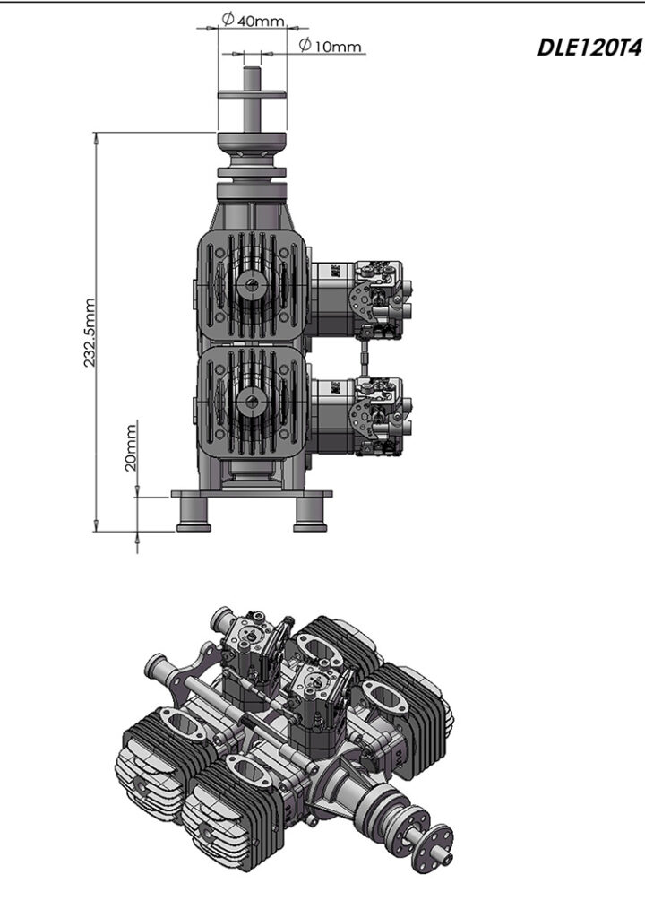 DLE 120CC B4 BENSINMOTOR MED POTTE OG TENNING