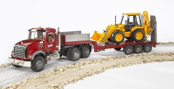 LEKETØY LASTEBIL BRUDER MACK GRANITE 1/16 MED HENGER OG HJULLASTER - Bilde 2