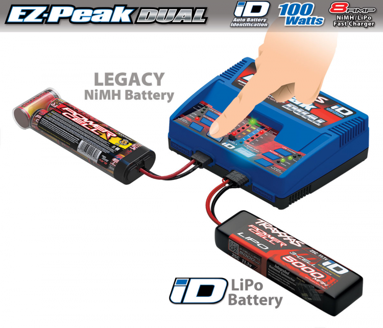 TRAXXAS EZ-PEAK DUAL 8Ah LADER + 2 x 3S-5000mAh-11,1V BATT