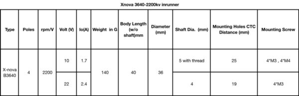 XNOVA 3640-2200KV - 4P SHAFT 5x30mm - Bilde 3