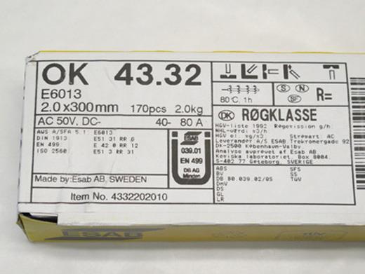 ELEKTRODE OK 43,32 2,0 X 300 PK.PRIS ESAB 2,0 KG
