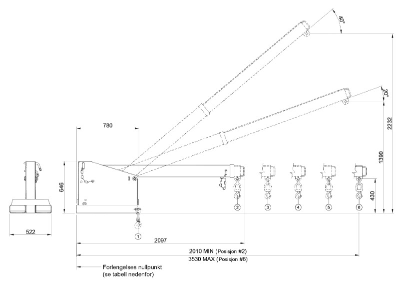 Leie tiltbar kranarm / løfteåk for truck