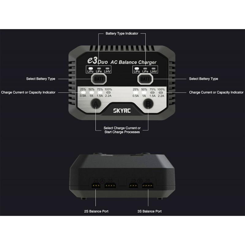 SKYRC E3 DUO LIPO DOBBEL LADER 2-3S 220V