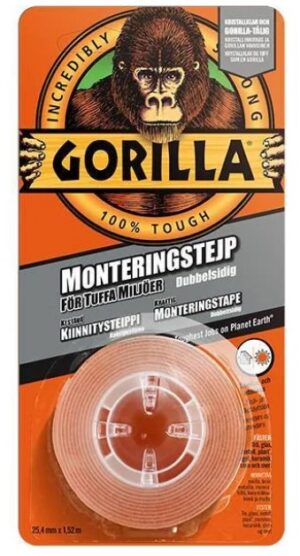 DOBBELTSIDIG MONTERINGSTAPE GORILLA TRANSPARENT 25,4MMX1,52M