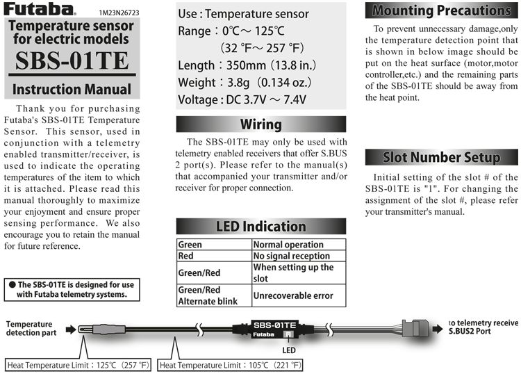 FUTABA SBS-01TE TEMP TELEMETRI SENSOR ELMOTOR S.BUS2