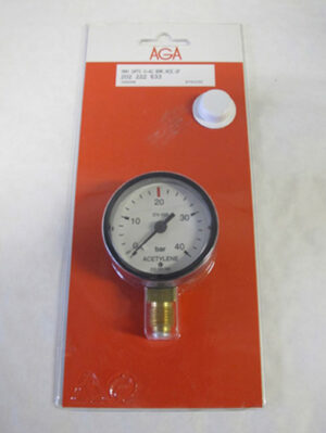 v02_A1E846EA9F481ED55CE11A6CAAF40163.jpg MANOMETER ACETYLEN - FLASKETRYKK 0-40 BAR - AGA 300048