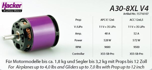 HACKER A30-8XL V4 OUTRUNNER MOTOR 15716107 - Bilde 4