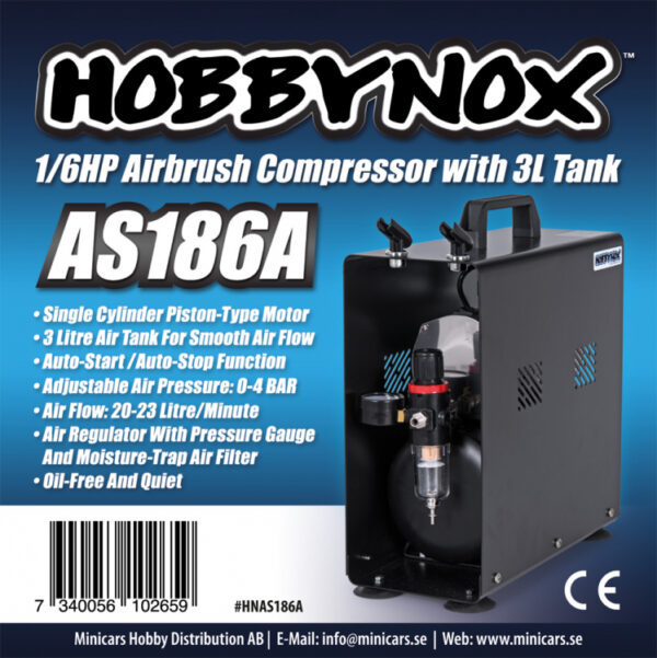 AIRBRUSH COMPRESSOR 1/6HP W/3L TANK (0-4BAR) - Bilde 3