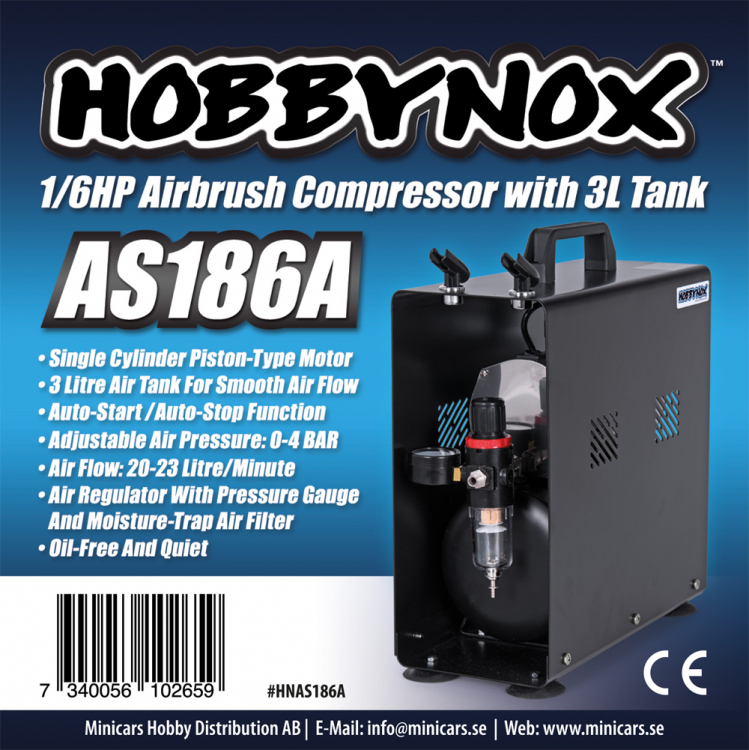 AIRBRUSH COMPRESSOR 1/6HP W/3L TANK (0-4BAR)