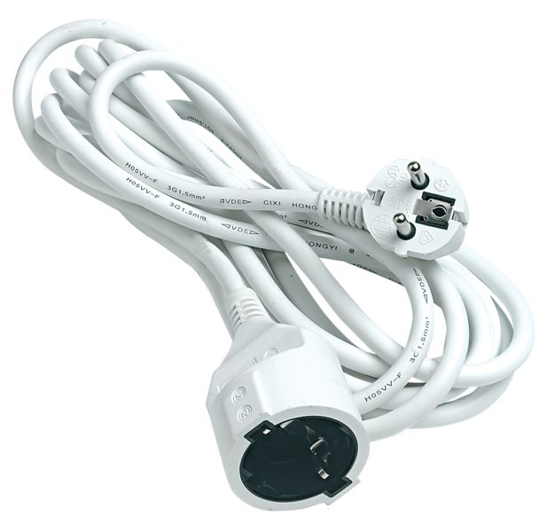 SKJØTELEDNING M/JORD 5M HVIT PVC - PRO