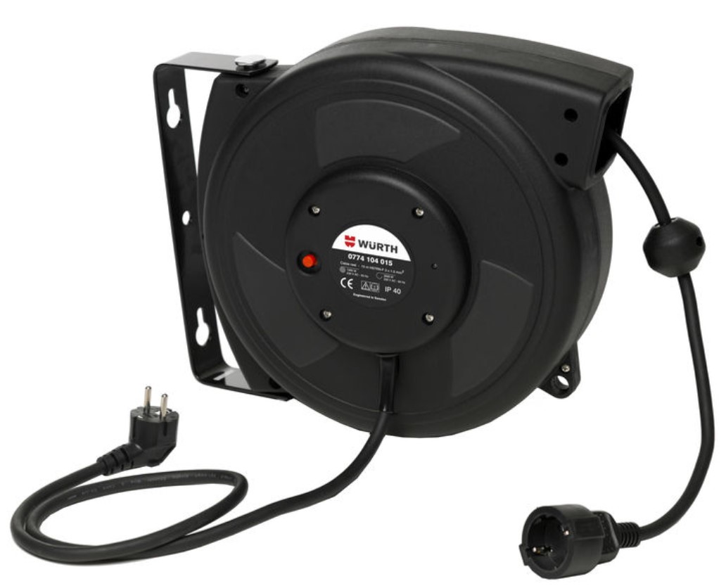 KABELTROMMEL 15M M/VEGGFESTE7RETURFJÆR, 3000 W 3X1,5MM2 - Bilde 1