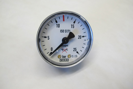 MANOMETER OKSYGEN ARBEIDSTRYKK 0-25 BAR - AGA