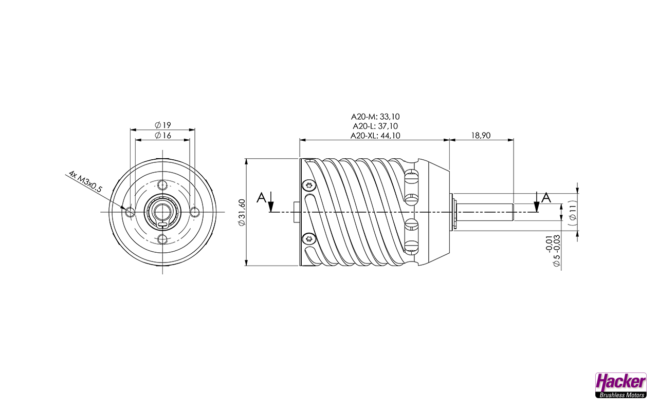 HACKER A20-10XL COMPETITION KV1220 OUTRUNNER MOTOR - Bilde 4
